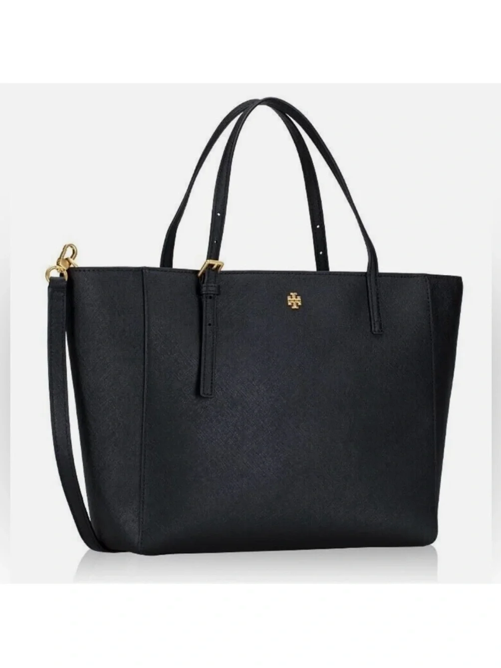Tory Burch Emerson Small Top Zip Tote Black Leather Bag Crossbody # 136091